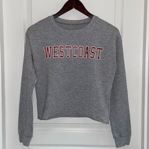 WEST COAST WESTCOAST Gray Crop Top Varsity Graphic Sweatshirt Longsleeve Tee